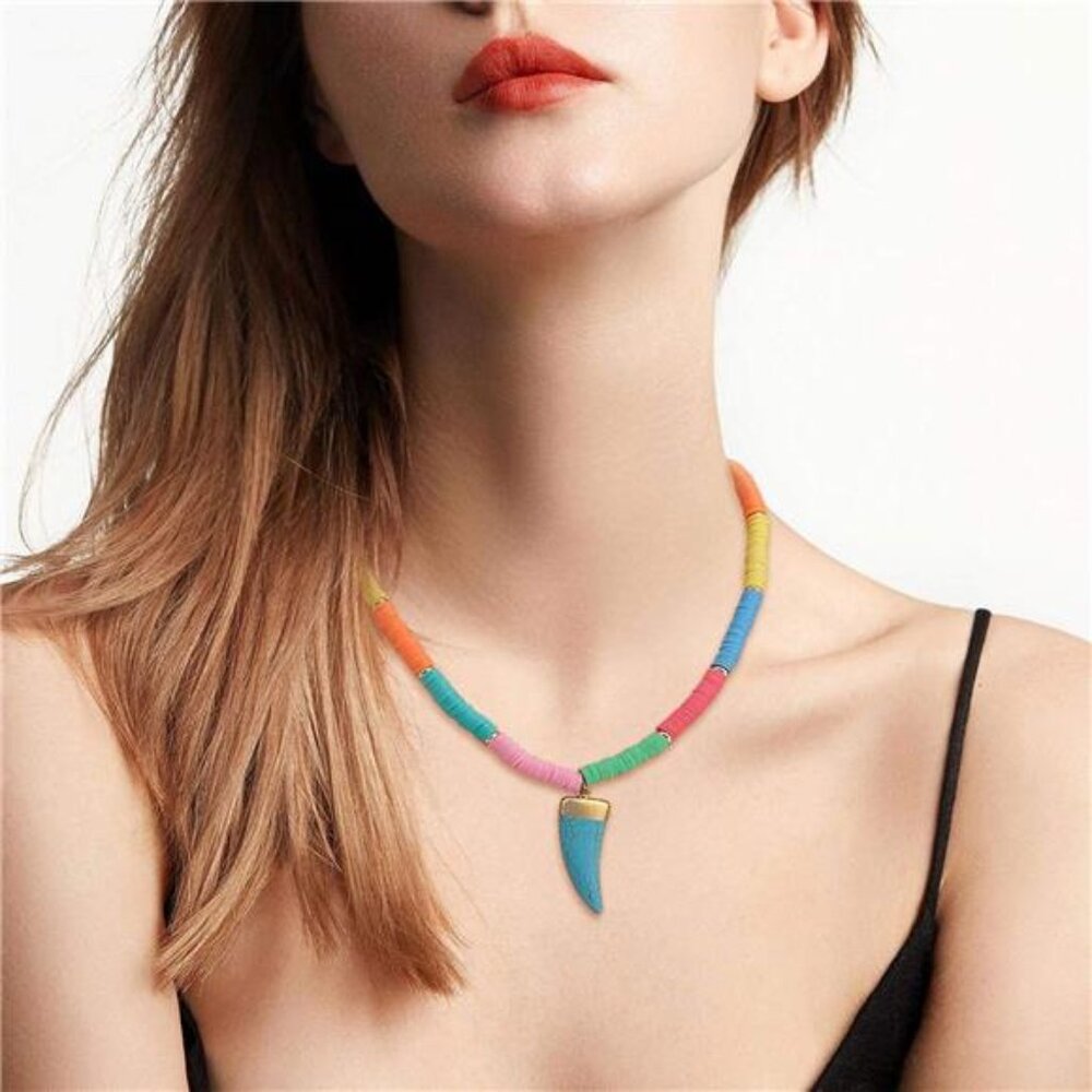 Handmade Polymer Clay Heishi Beads Pendant Necklace Clay Spacer Beads - Picture 6 of 7